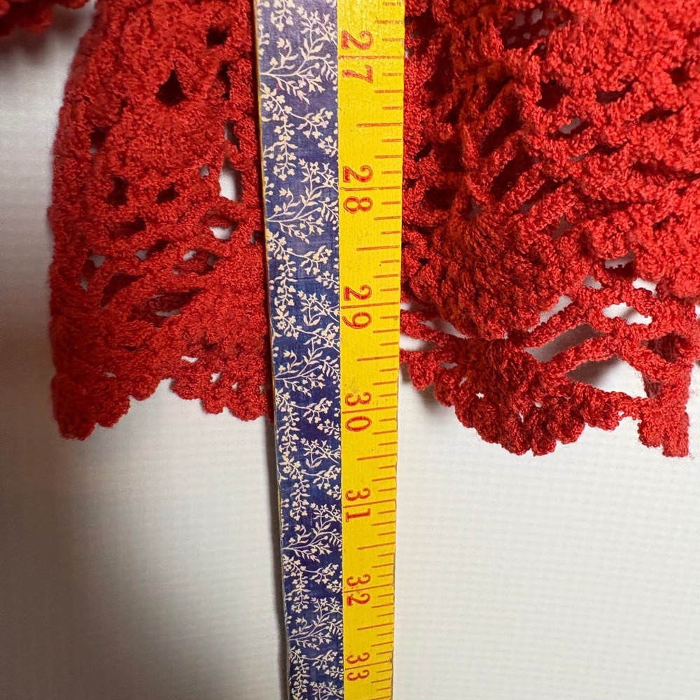 Coral Red Crochet L/S Boho Tunic Top Scalloped Hem Women Small Festival Renfair - Picture 7 of 9